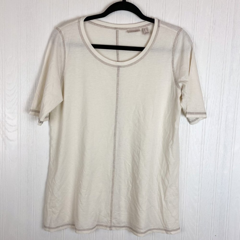 LOGO short sleeve top‎ size small ivory with tan stitching